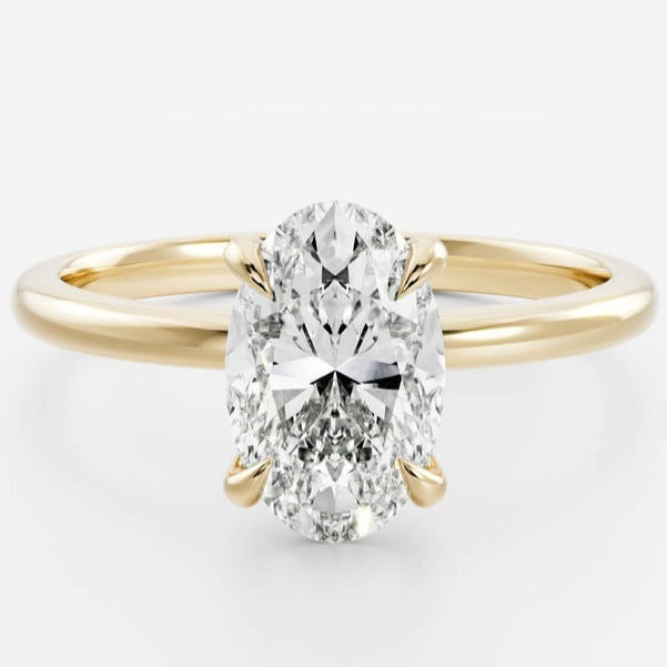 14K Solid Gold Oval Cut Moissanite Ring