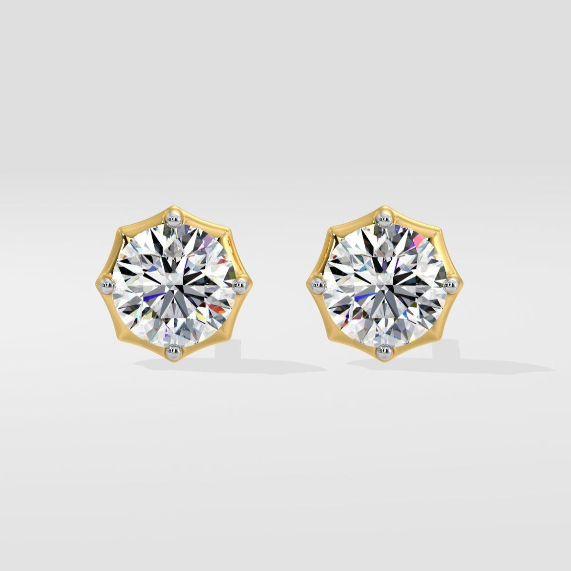 14K Solid Gold Round Bezel Earrings Set 