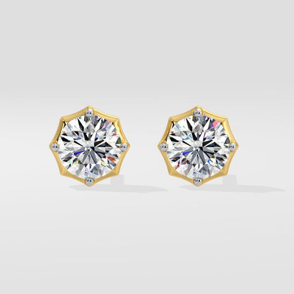 14K Solid Gold Round Bezel Earrings Set