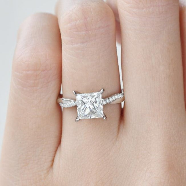 14K Solitaire Accent Engagement Ring