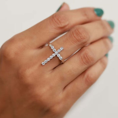 14K White Gold Cross Stackable Ring