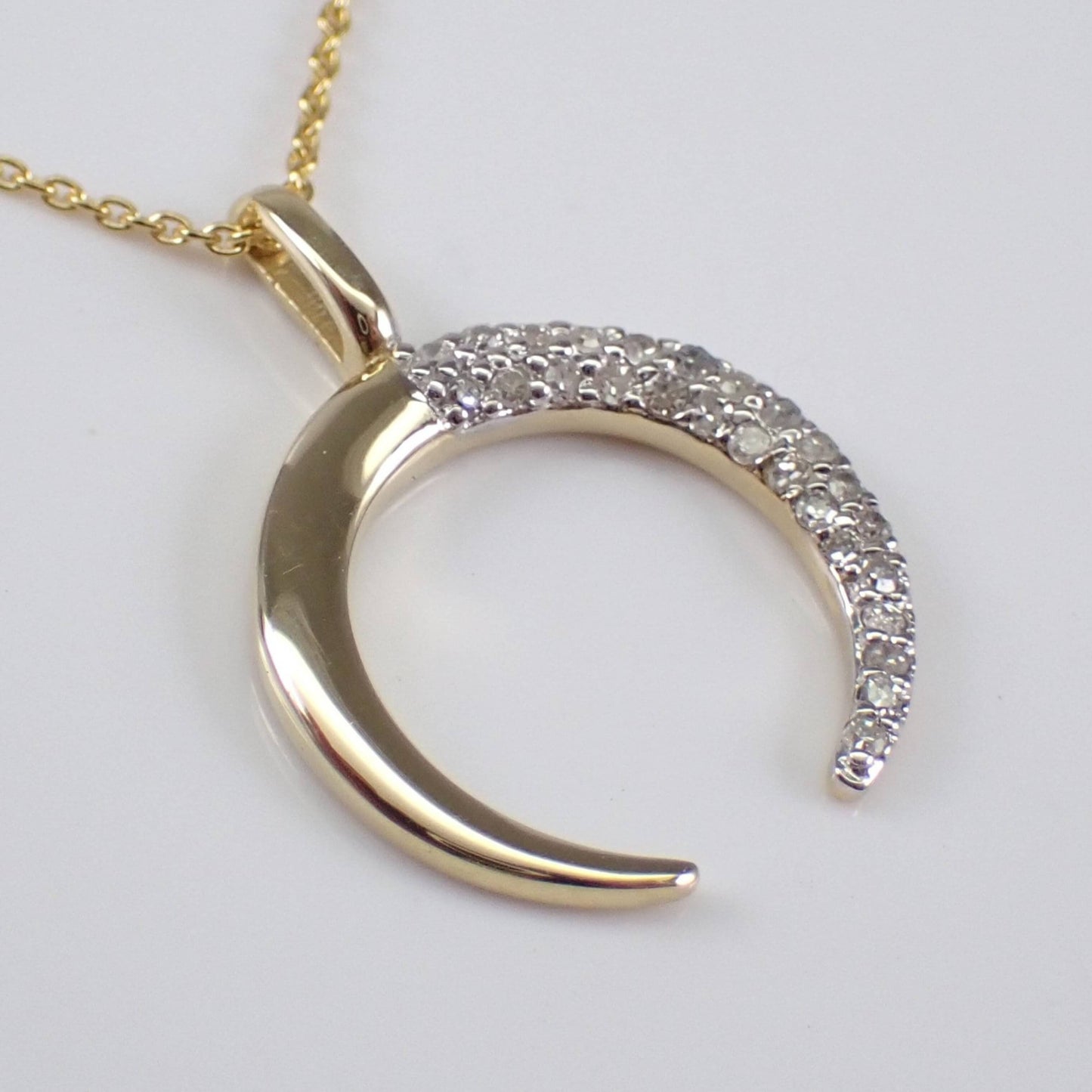 14K Yellow Gold Diamond Moon Charm Necklace