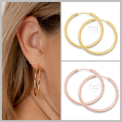 14k Solid Gold Dainty Round Hoop Earrings