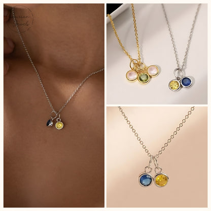 14K Solid Gold Family Birthstone Necklace