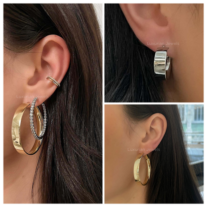 18K Solid Gold Round Hoop Earrings