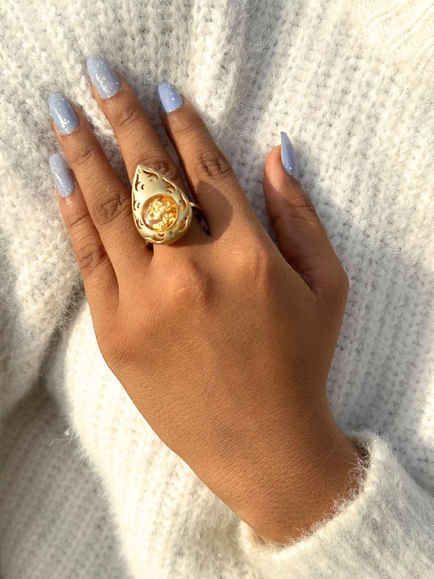 Large Pear Shape Antique Gold Plated Ring