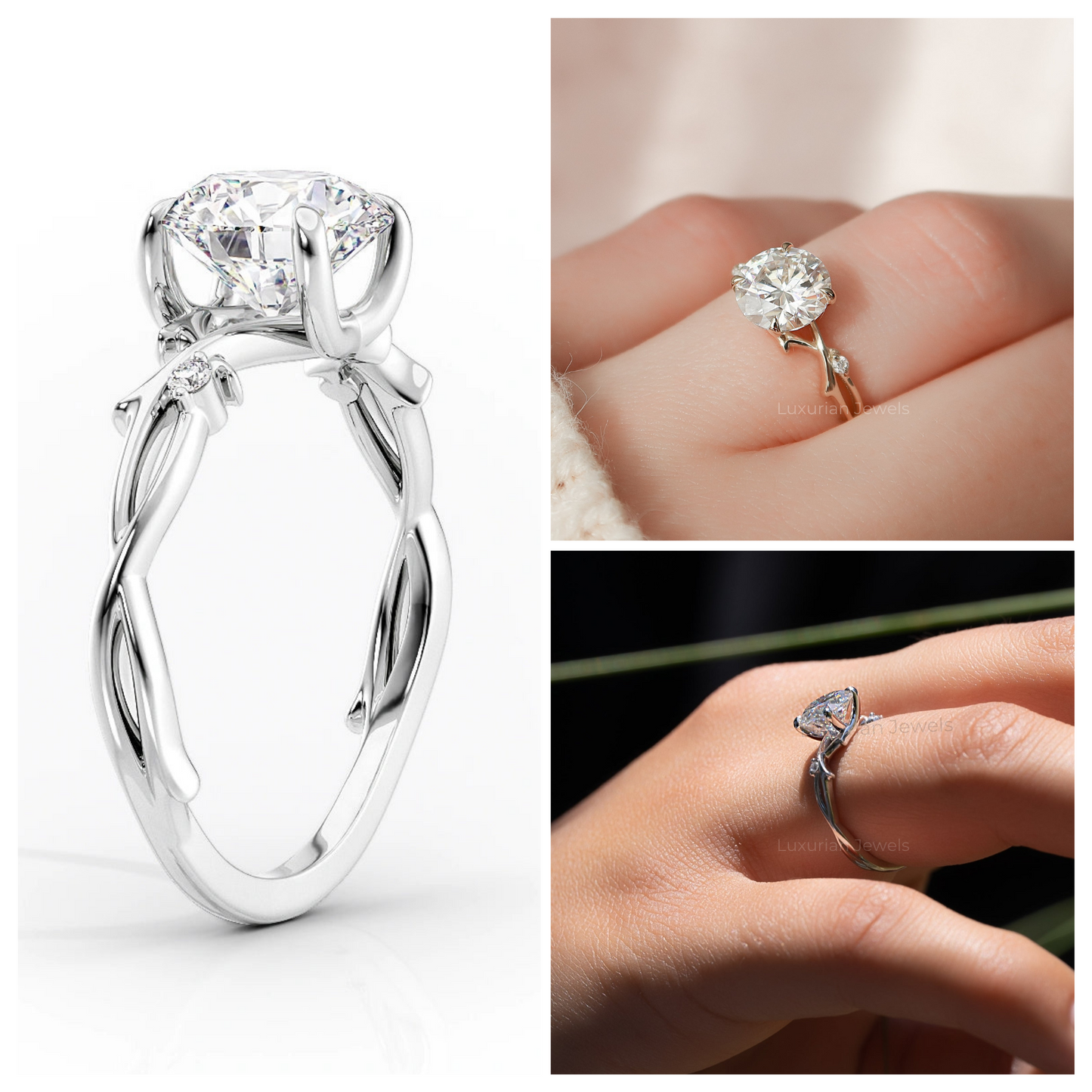 Nature Inspired Round Cut Diamond Engagement Ring