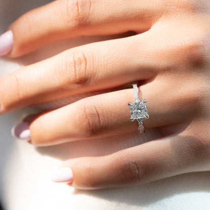 Princess Cut Solitaire Accent Engagement Ring