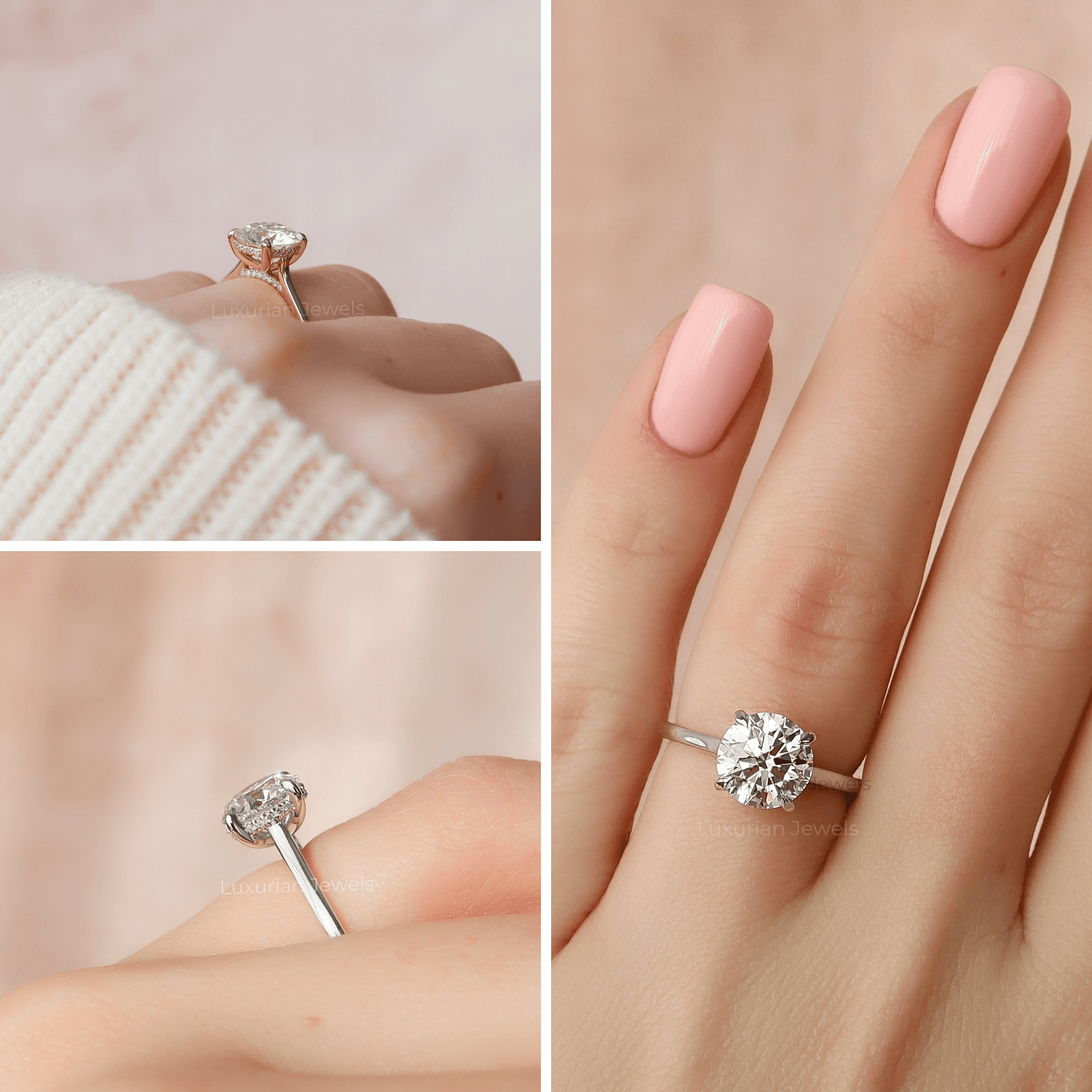 Round Cut Lab Grown Engagement Ring With Hidden Halo