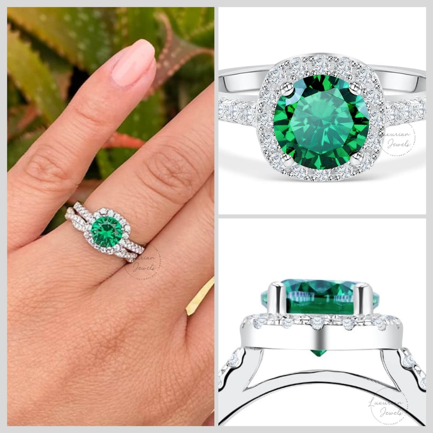 Round Cut May Birthstone Emerald Engagement Ring