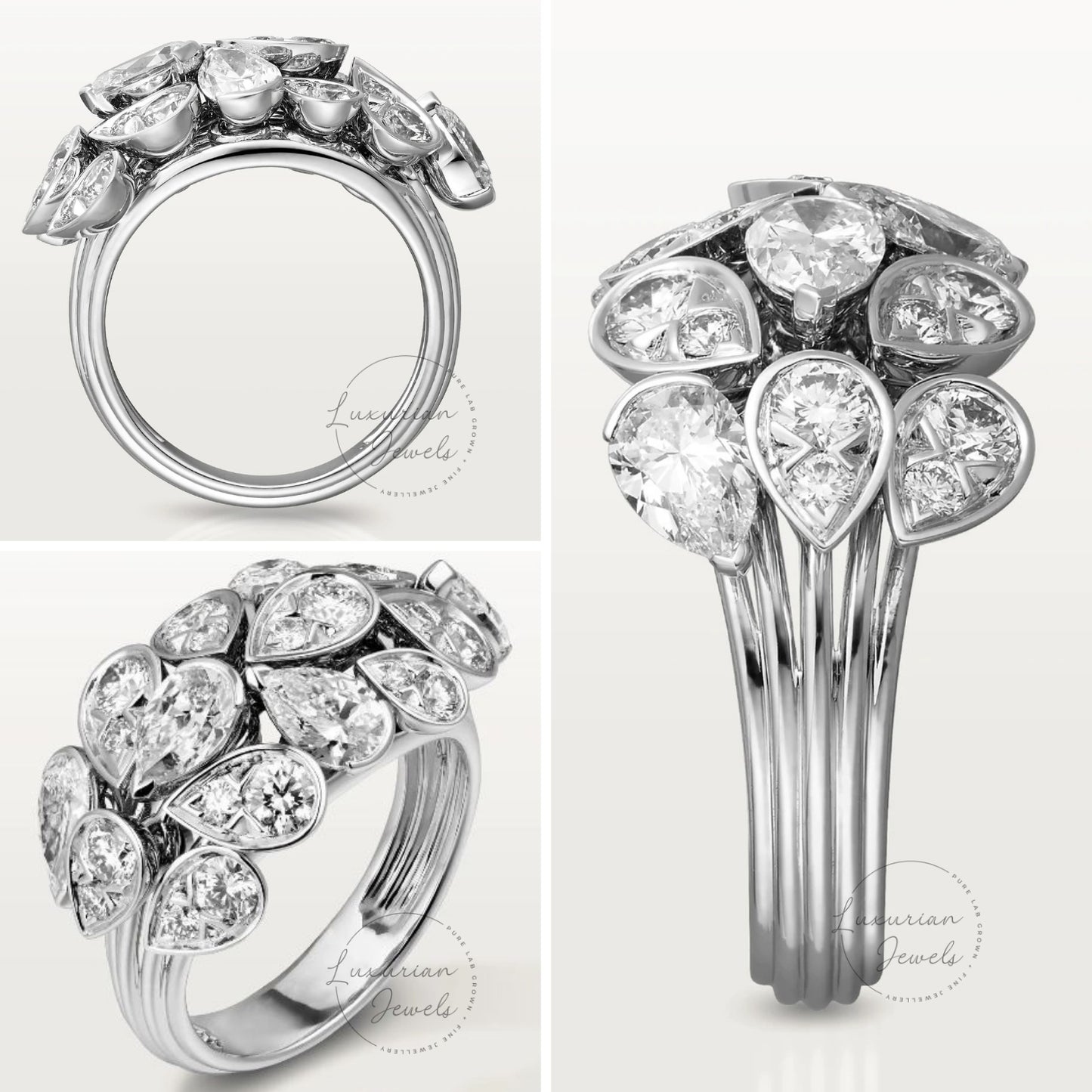 Cluster Diamond Broad Bridal Ring