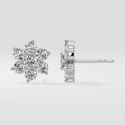 14k Gold Diamond Cluster Stud Earrings