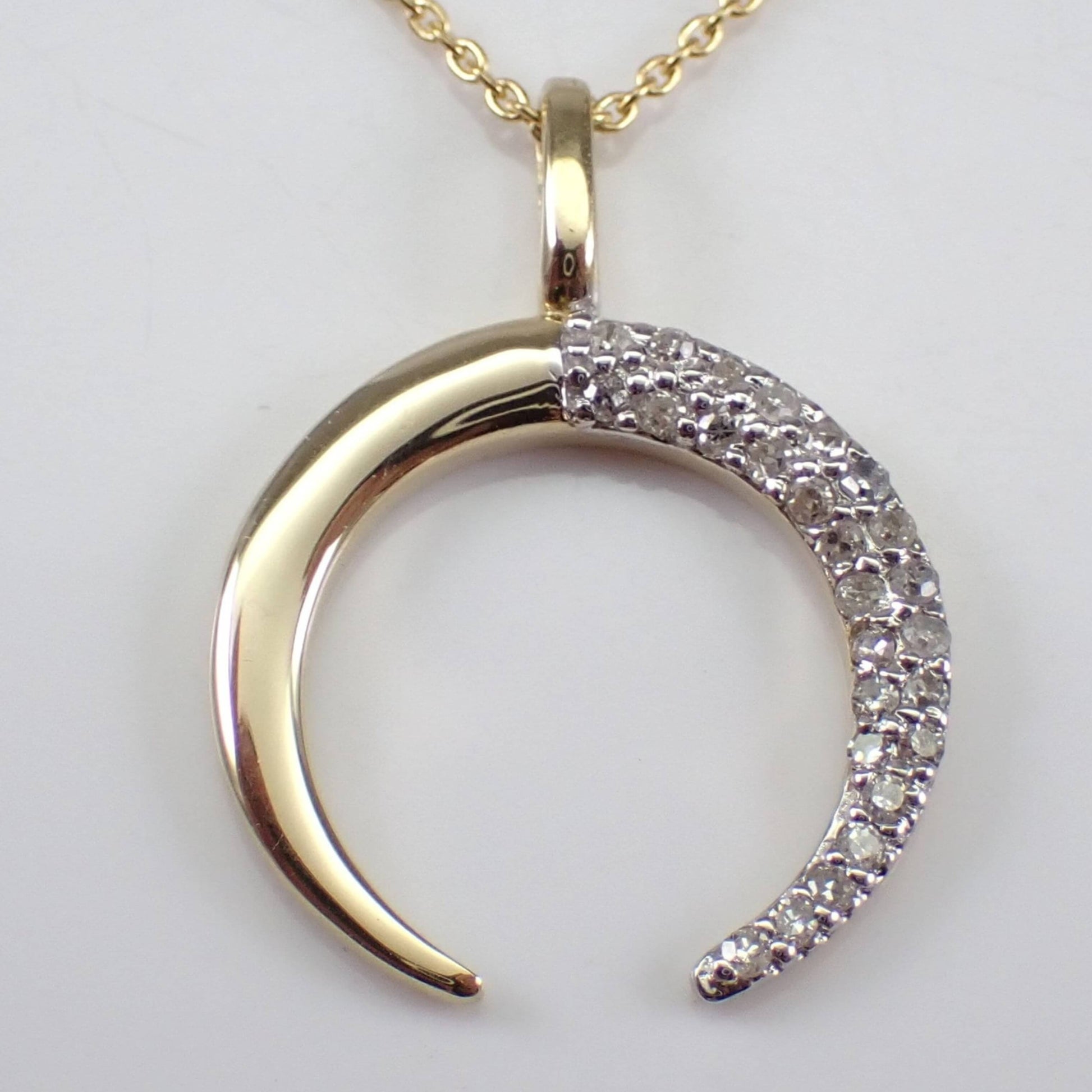 14k Gold Diamond Crescent Necklace