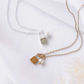 14k Gold Lock and Pearl Charm Necklace