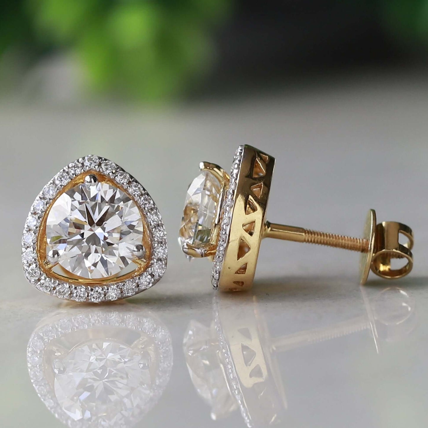 14k Gold Triangle Halo Setting Diamond Studs