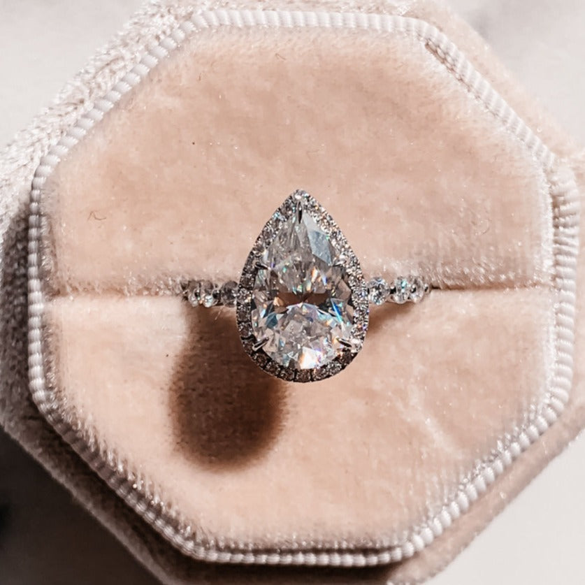 14k Pear Shaped Moissanite Ring With Halo