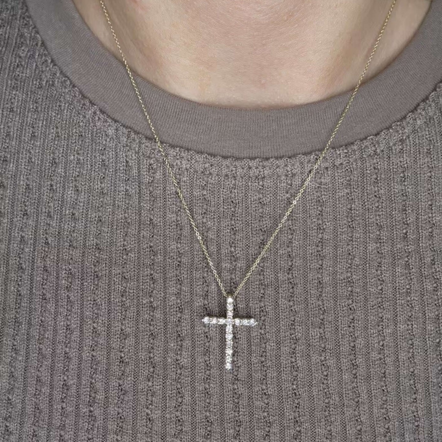 14k Round Cut Diamond Dainty Cross Necklace