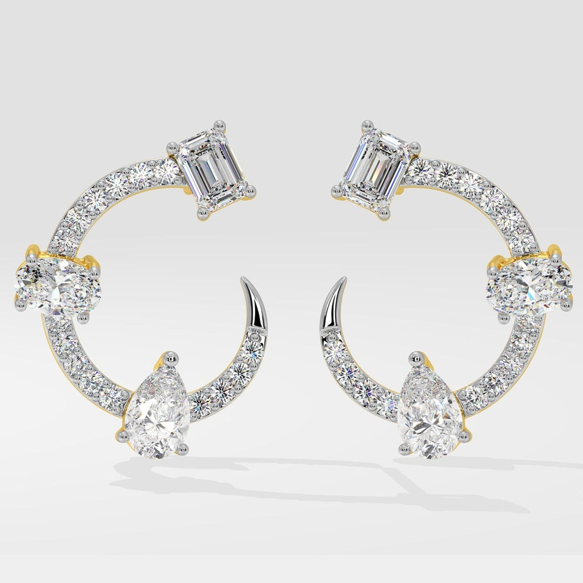 14k Solid Gold Emerald Cut Diamond Earrings 