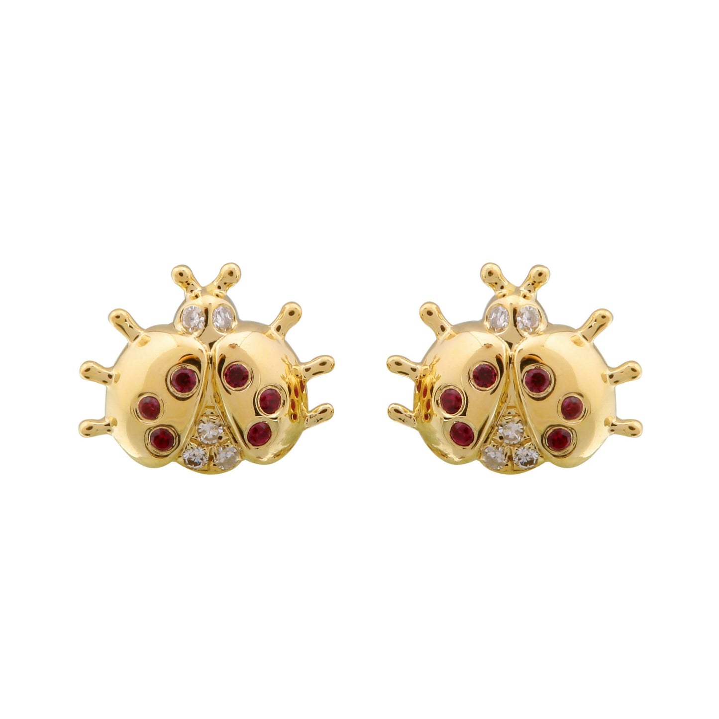 14k Solid Gold Ruby Ladybug Earrings