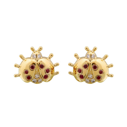 14k Solid Gold Ruby Ladybug Earrings