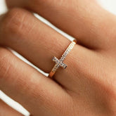 14k Solid Gold Sideways Cross Ring