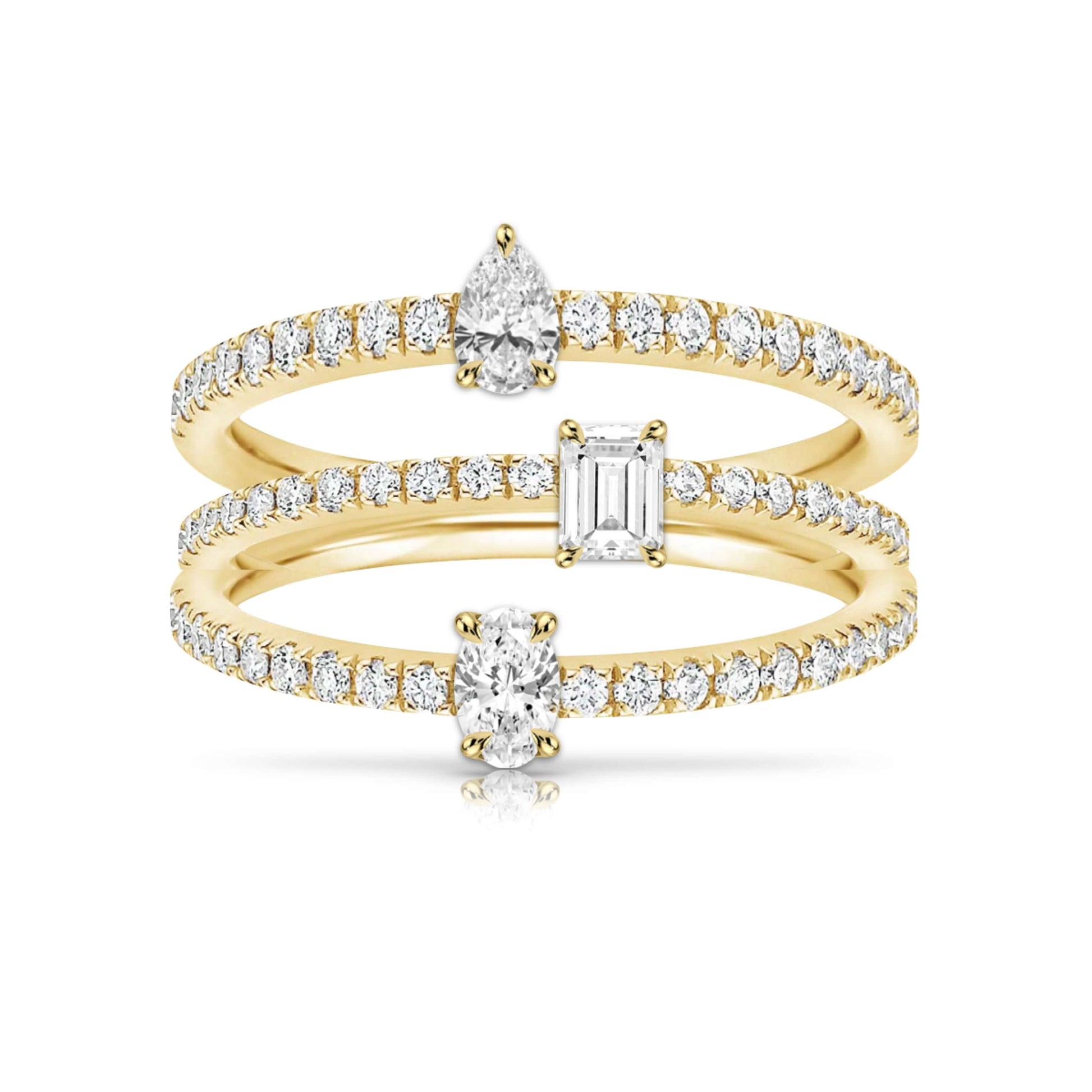 14k Solid Gold Triple Row Diamond Ring