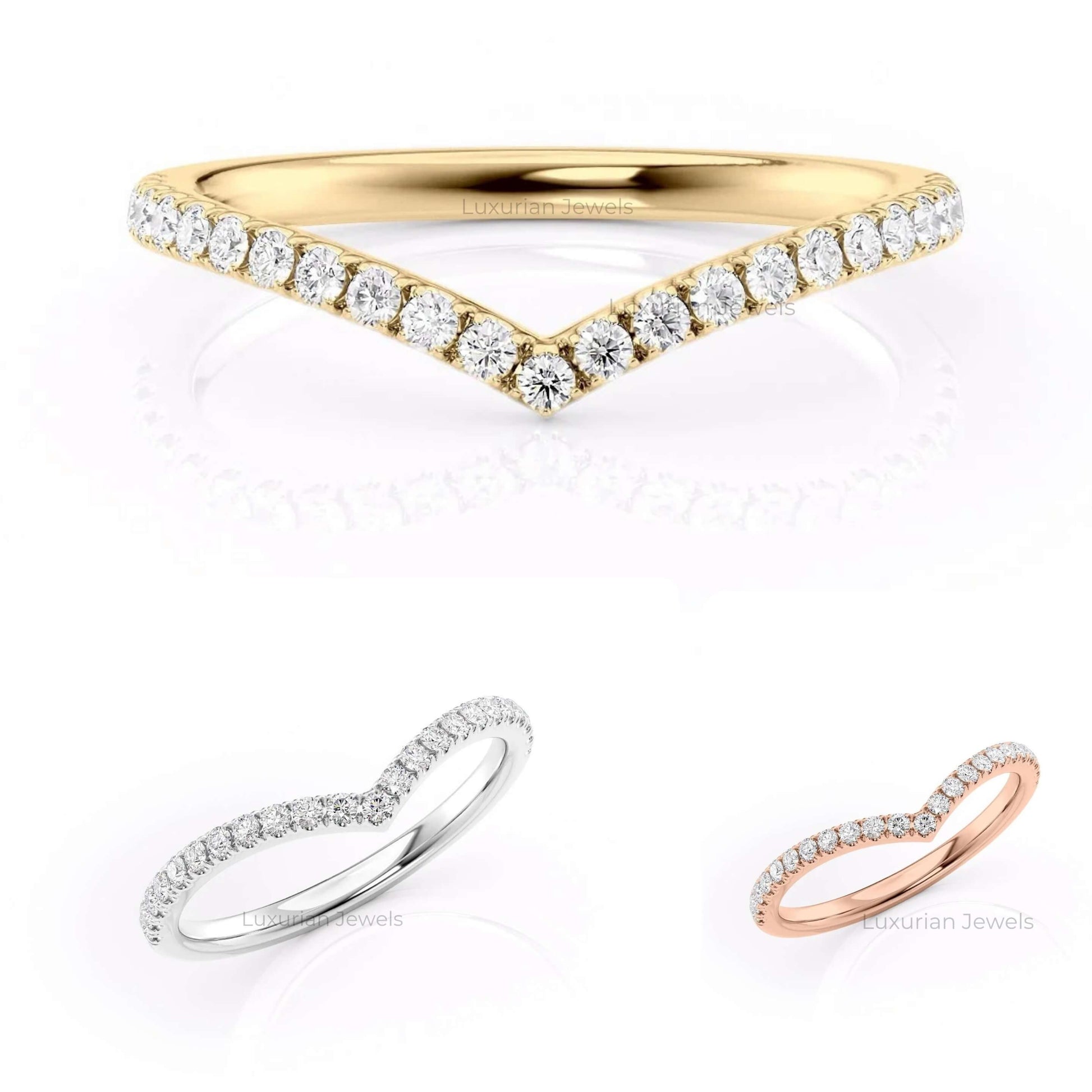 14k Solid Gold V Shaped Wedding Ring