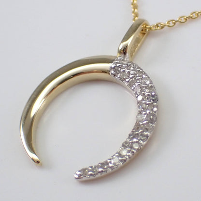 14k Solid Gold and Diamond Crescent Charm