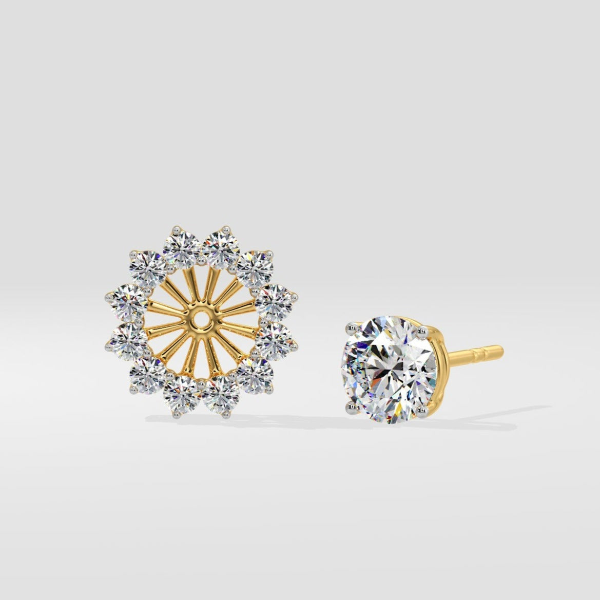 14k Solid gold Sunflower Cluster Stud Earring