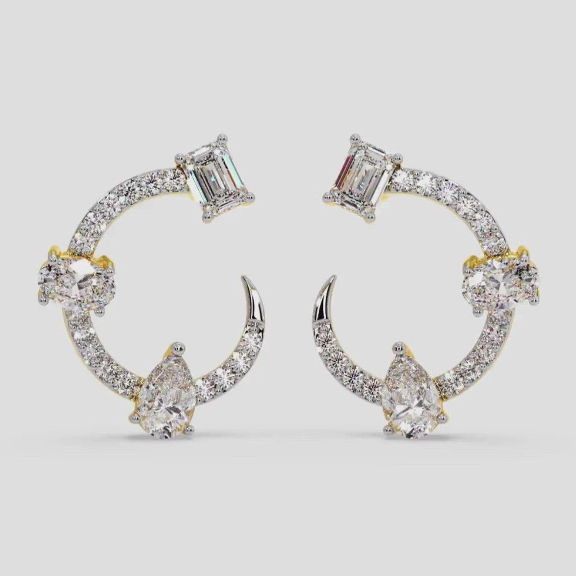 14k Unique Diamond Hoop Earrings