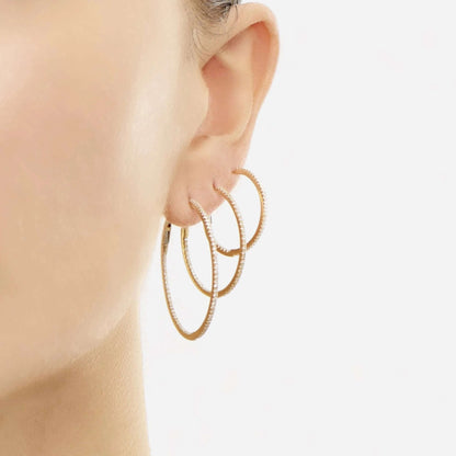 14k Yellow Gold Diamond Hoops