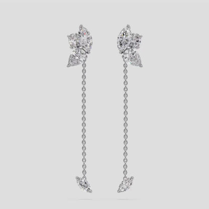 14k gold genuine diamond drop bar earrings