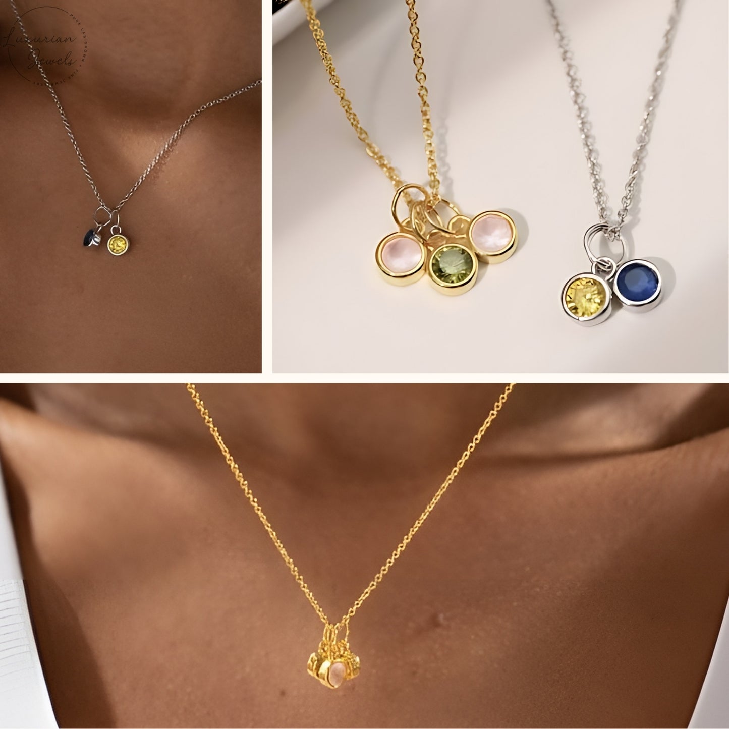 14K Solid Gold Family Birthstone Necklace