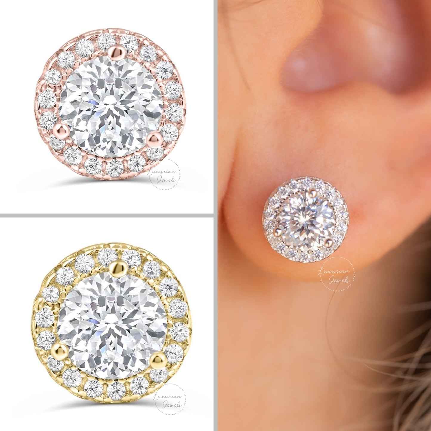 1.36 CT Round Cut Stud Halo Diamond Earrings