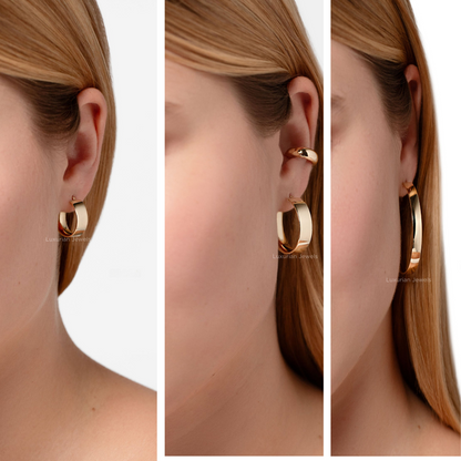 18K Solid Gold Round Hoop Earrings