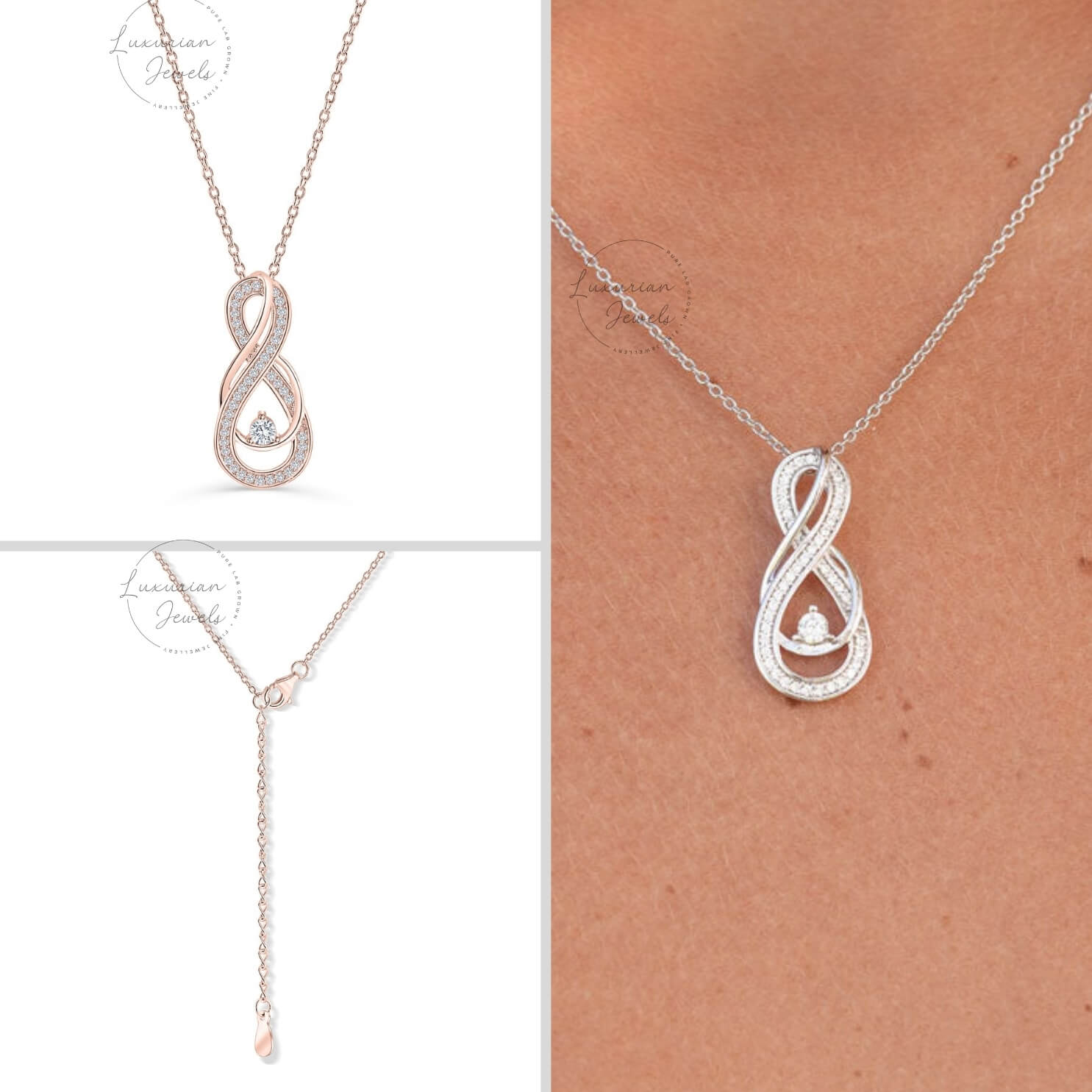 Double Infinity Round Cut Diamond Pendant