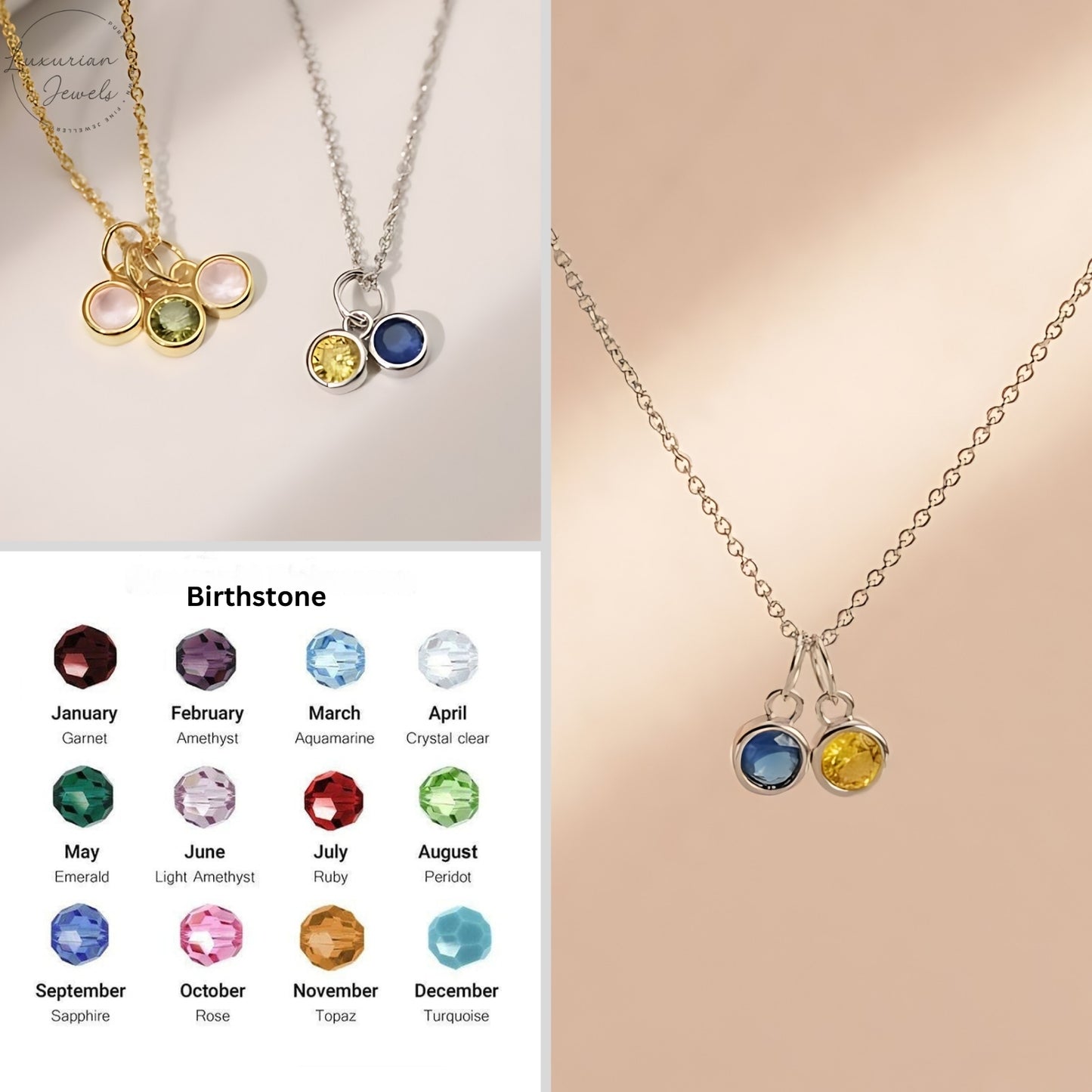 14K Solid Gold Family Birthstone Necklace