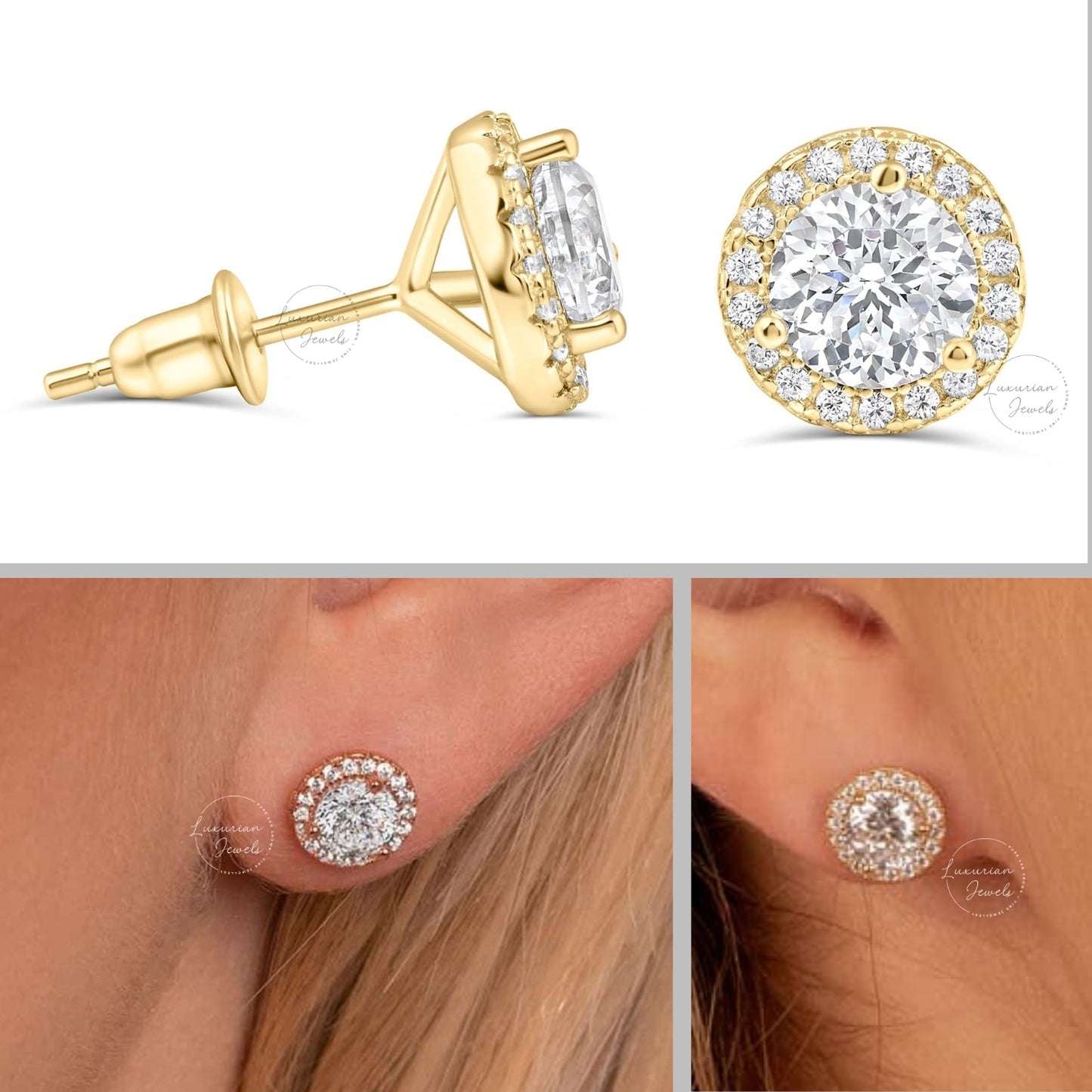 1.36 CT Round Cut Stud Halo Diamond Earrings