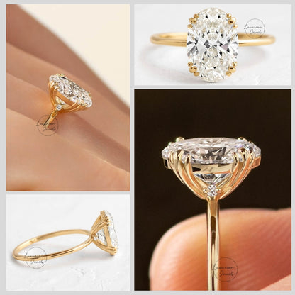 Oval Cut Lab Created Hidden Halo Engagement Ring