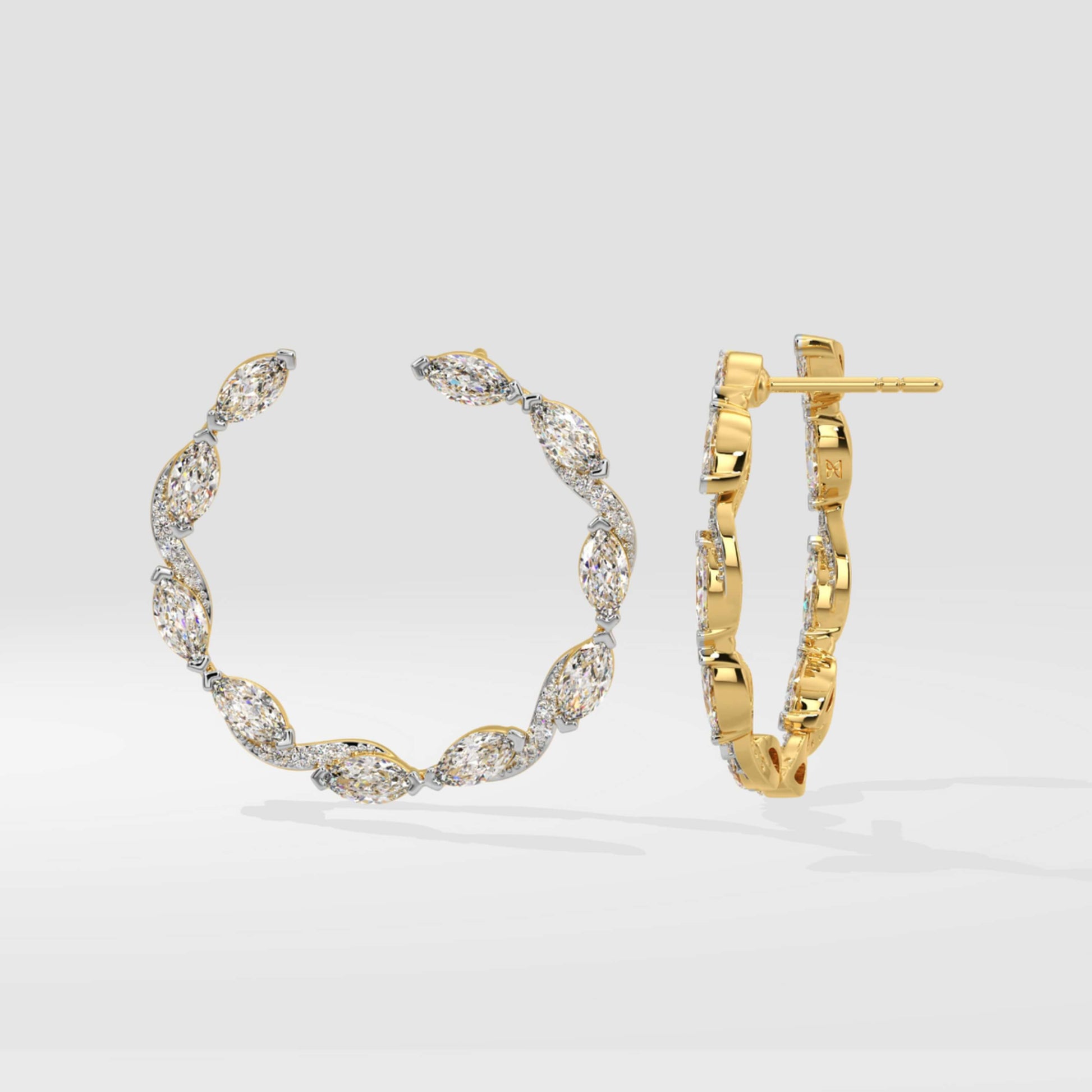 18K Gold Marquise Diamond Hoop Earrings