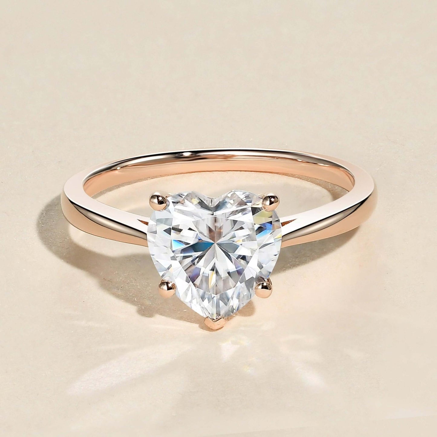 18K Heart Shaped Solitaire Pinched Diamond Ring