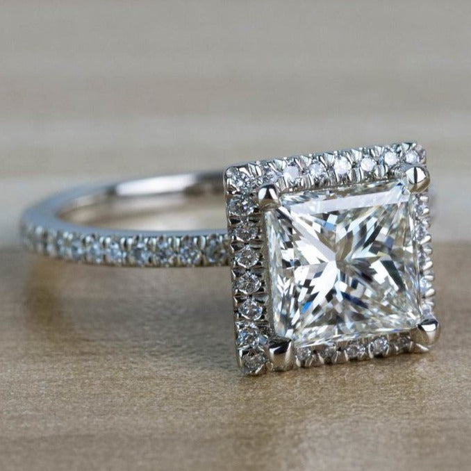 18K Princess Cut Hidden Halo Engagement Ring