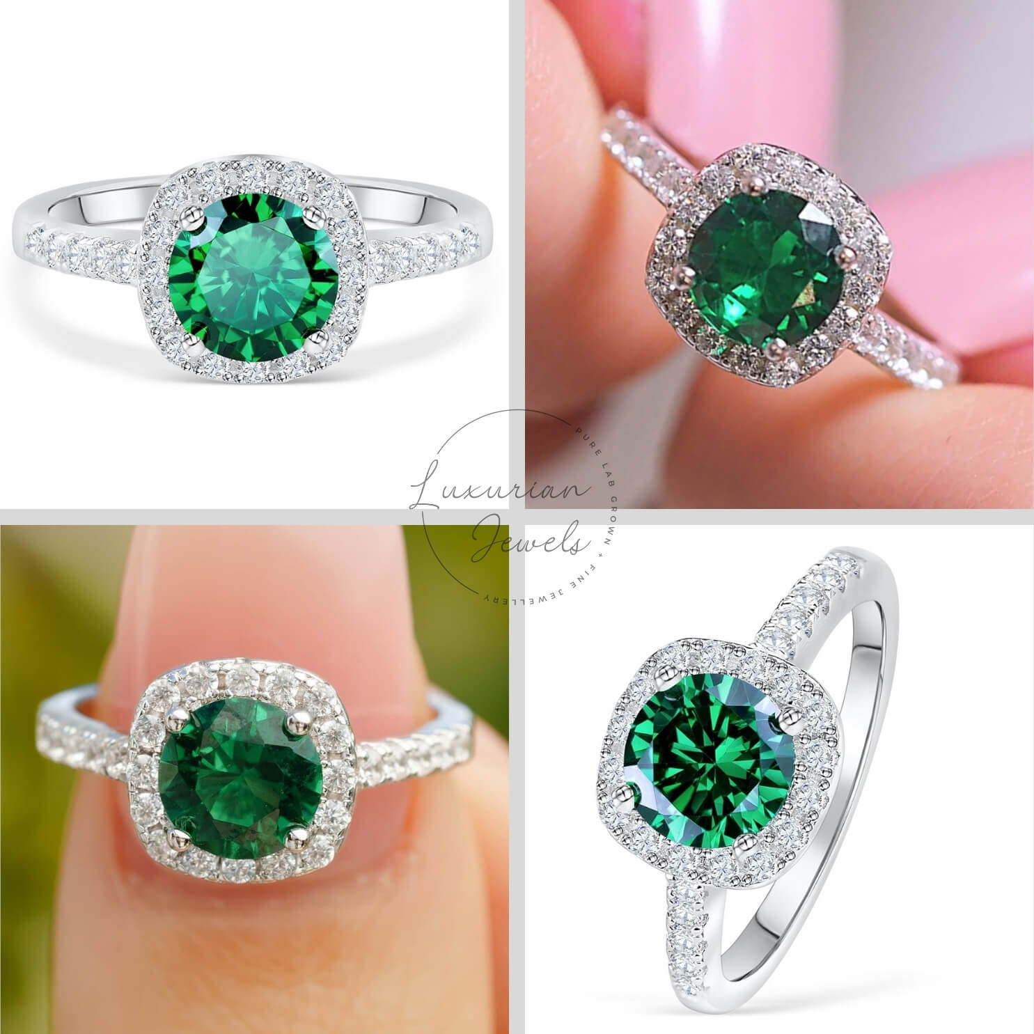 Round Cut May Birthstone Emerald Engagement Ring