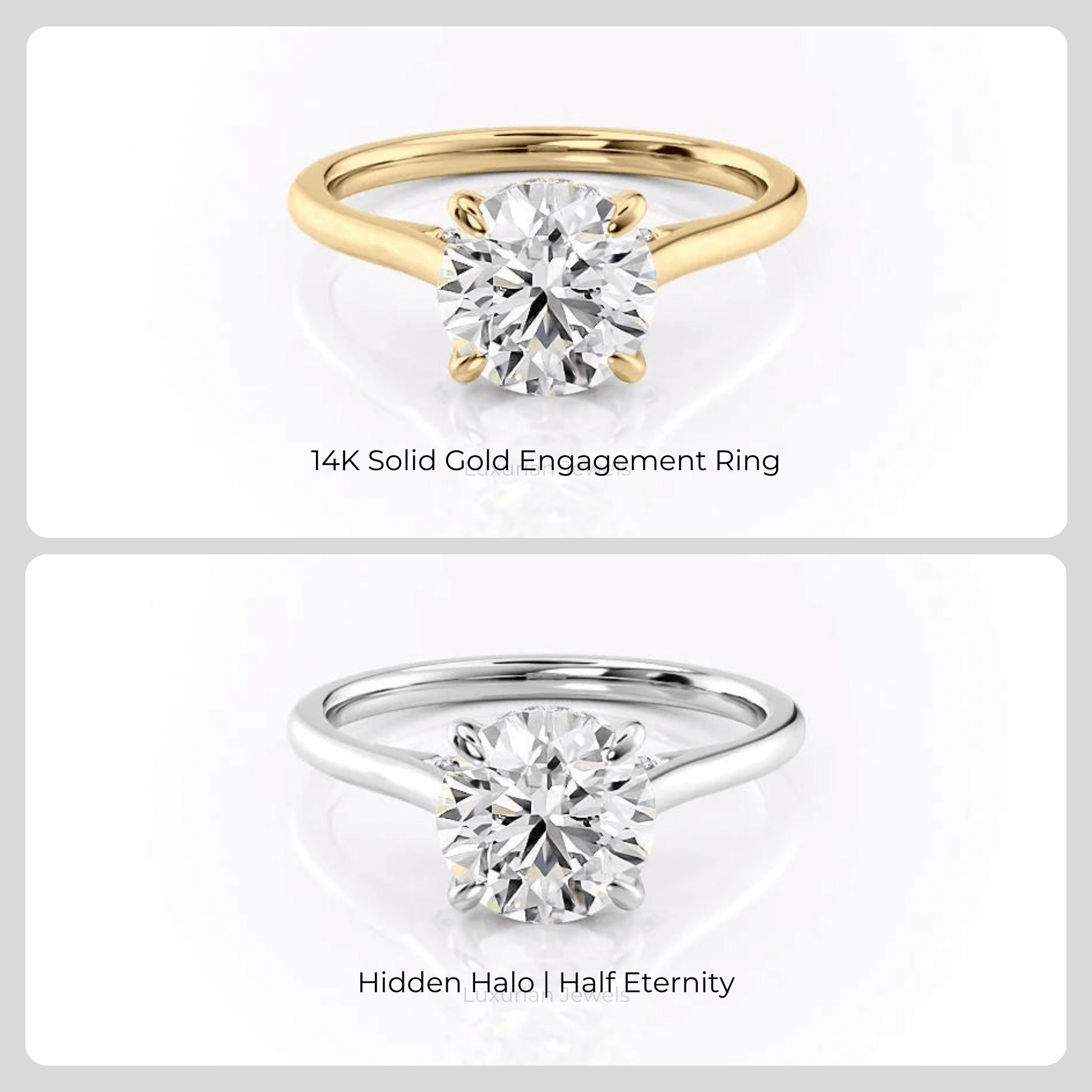 Round Cut Lab Grown Engagement Ring With Hidden Halo