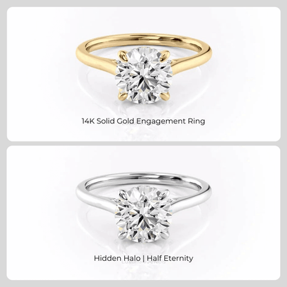 Round Cut Lab Grown Engagement Ring With Hidden Halo