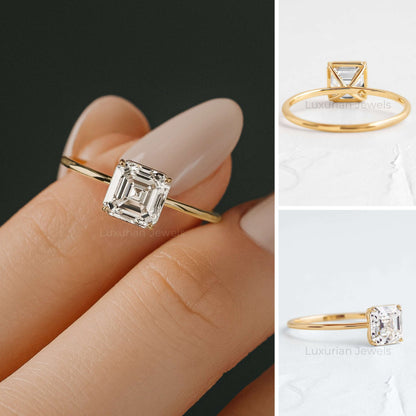 18k Asscher Cut Lab Diamond Engagement Ring