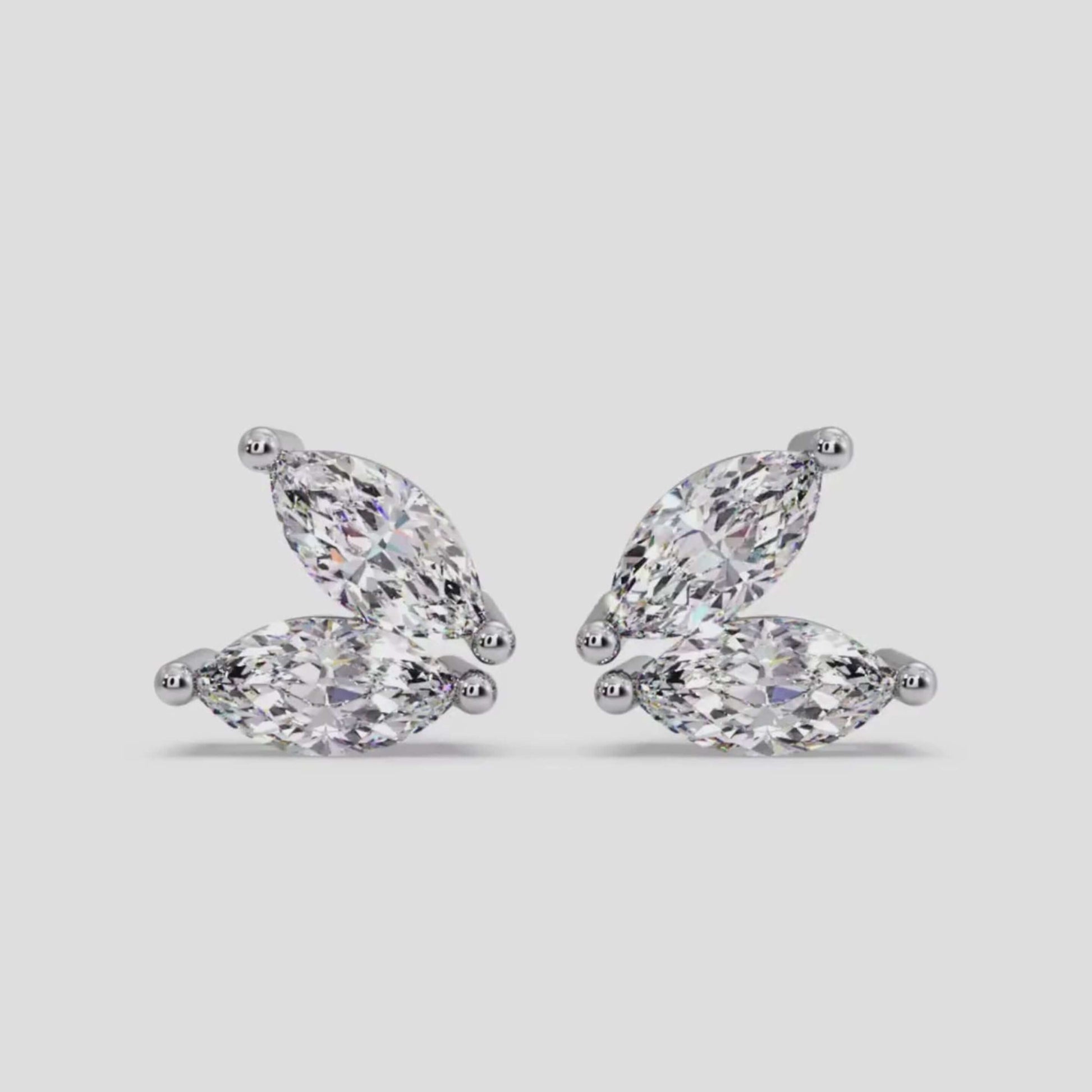 18k Gold Butterfly Stud Earrings, Diamond Earrings