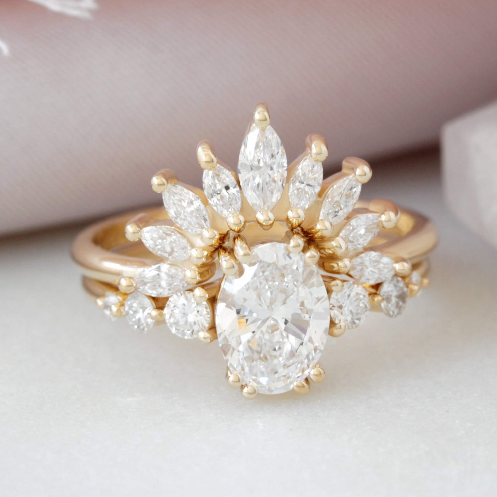 18k Gold Marquise Cut Chevron Engagement Ring