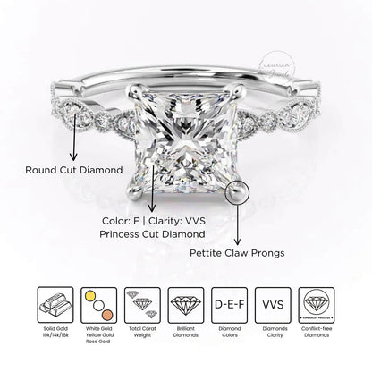 18k Princess Cut Solitaire Accent Engagement Ring