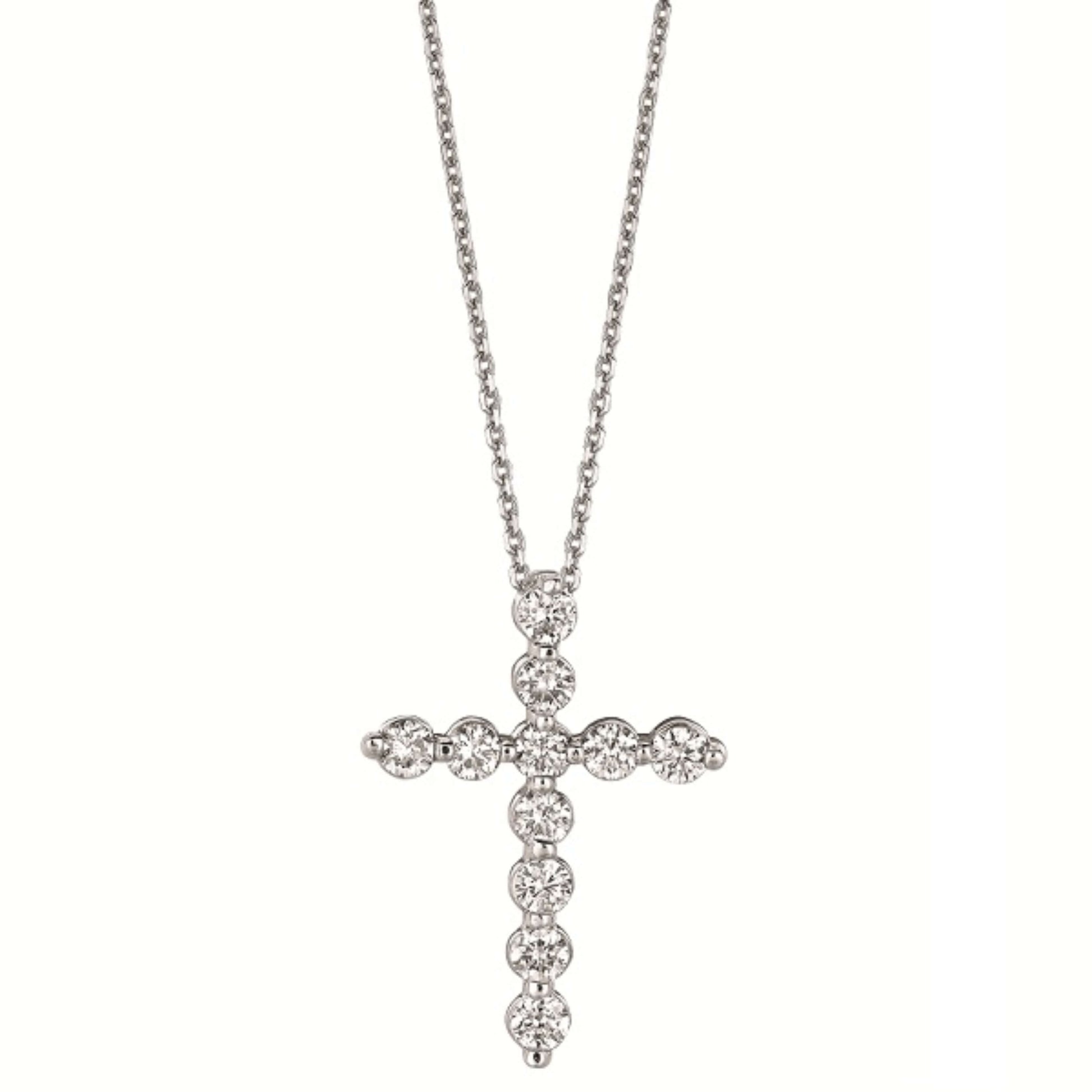 18k Round Cut Diamond Dainty Cross Necklace